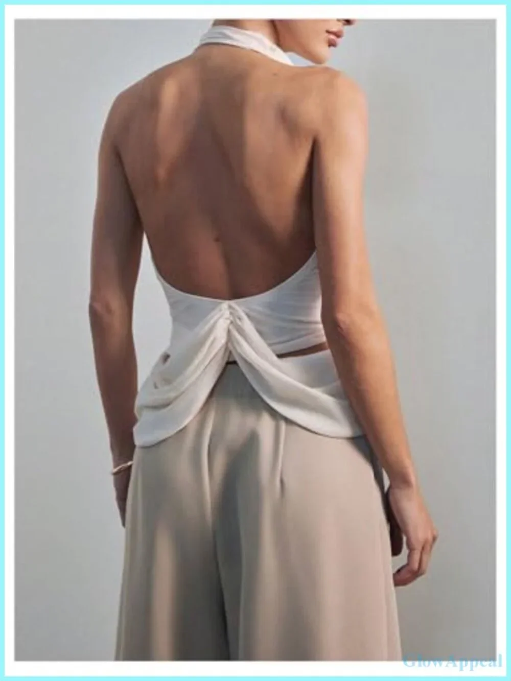 Deep V Halter Backless Ruched Sleeveless Going Out Top